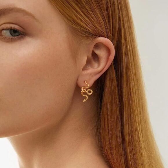 Gold 14k Gold Plated Tangled Snake Earrings - Picture 2 of 3